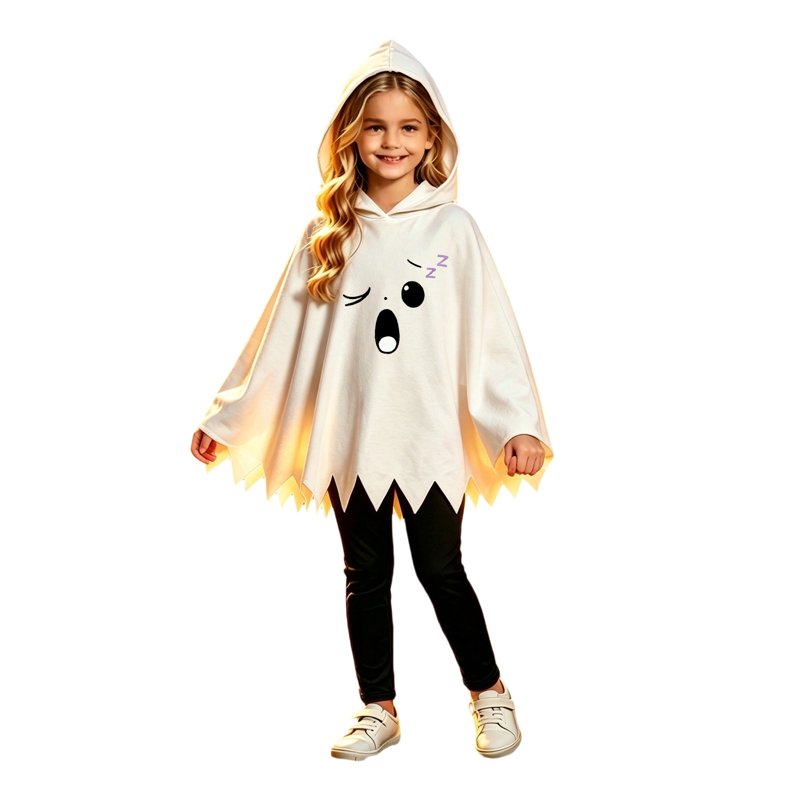 Kids Ghost Face Halloween Costume Set with Hooded Cape & Pants - White, 4-5 Years