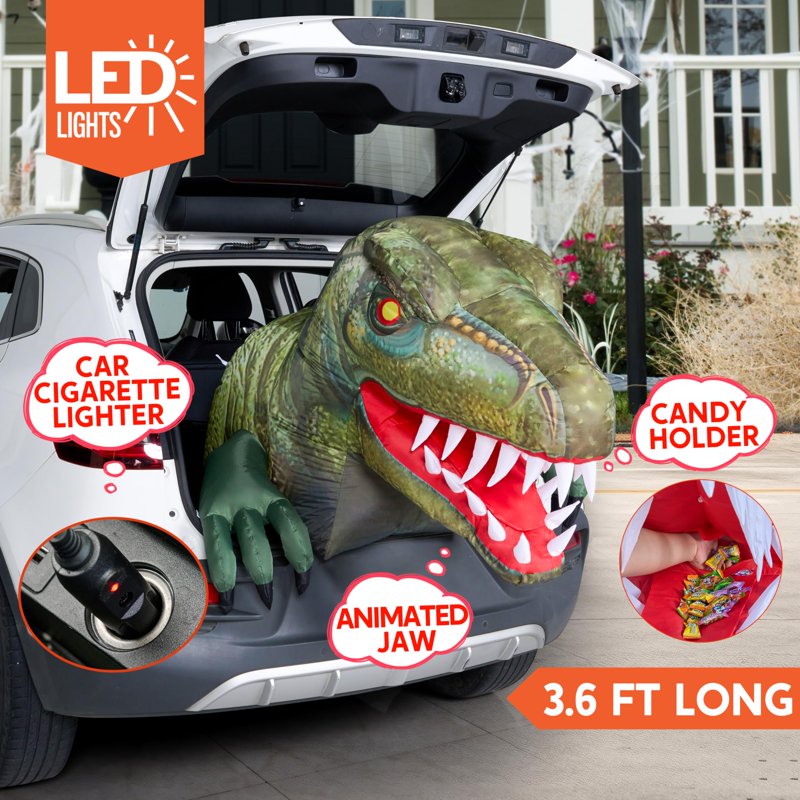 Animated Halloween Inflatable Dinosaur Decoration - 3.6 ft Yard & Car Trunk Decor with LED Lights
