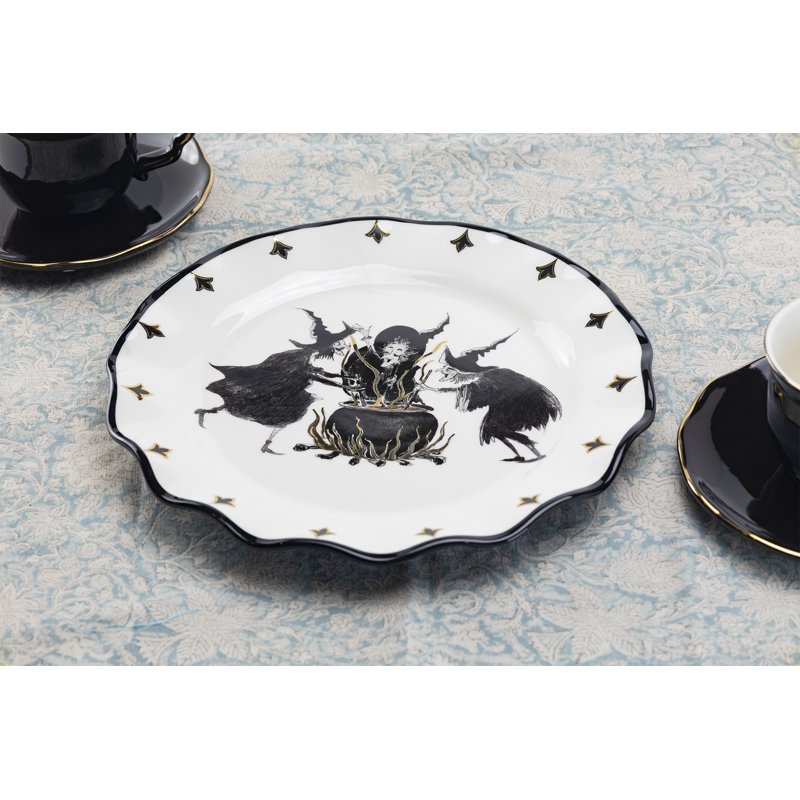 Halloween Ceramic Witches Brew Serving Platter - 10.5 Inch Decorative Dinner Plate