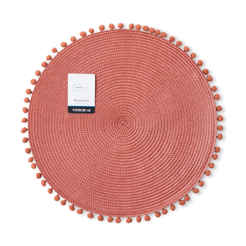 Pom Pom Place Mat - Canyon Red, 15 Inch Round