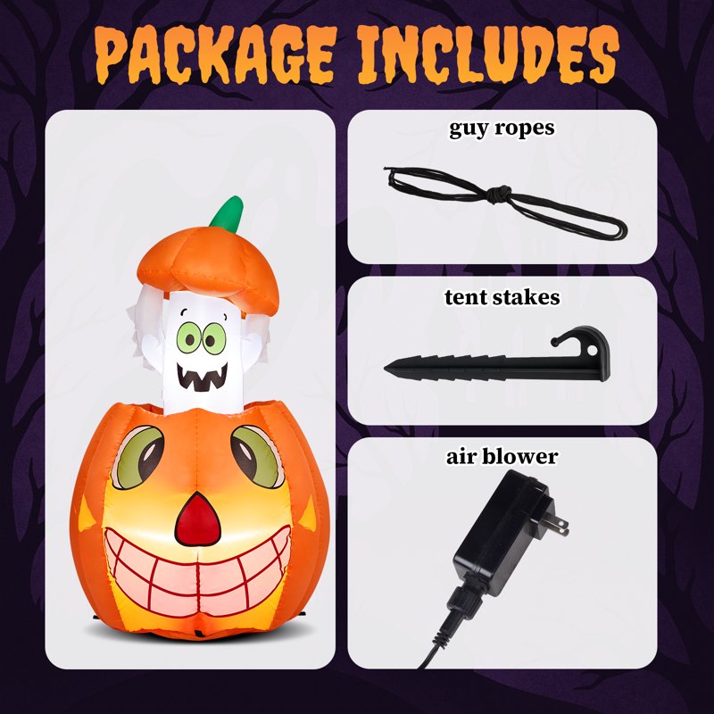 3ft Halloween Inflatable Pumpkins and Ghost with LED Lights Outdoor Decor