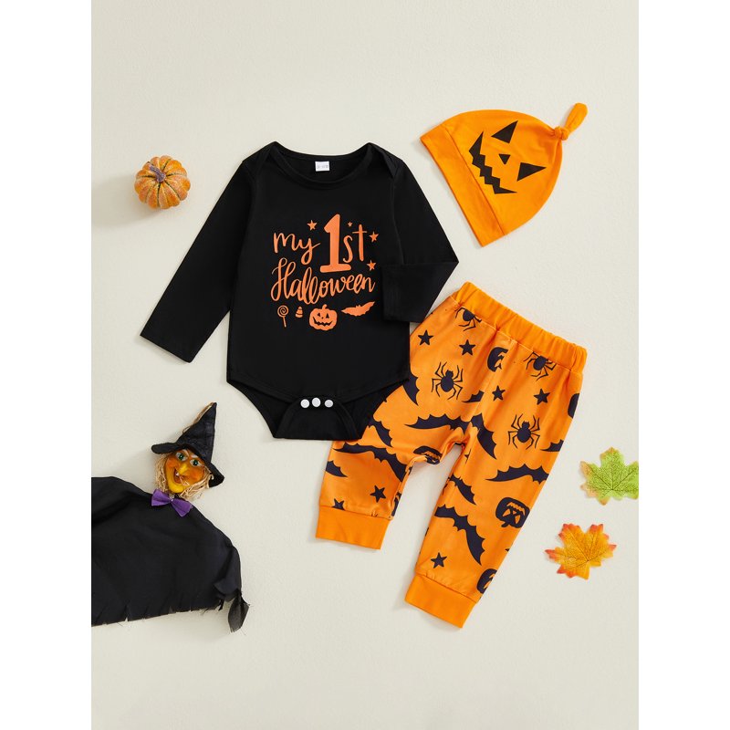 Baby Boy First Halloween Outfit Set with Letter Pumpkin Embroidery - Size 6-12 Months - Orange A