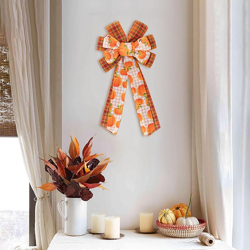 Vigorush Large Fall Bow for Wreaths Halloween Pumpkin Decor - Variation #01