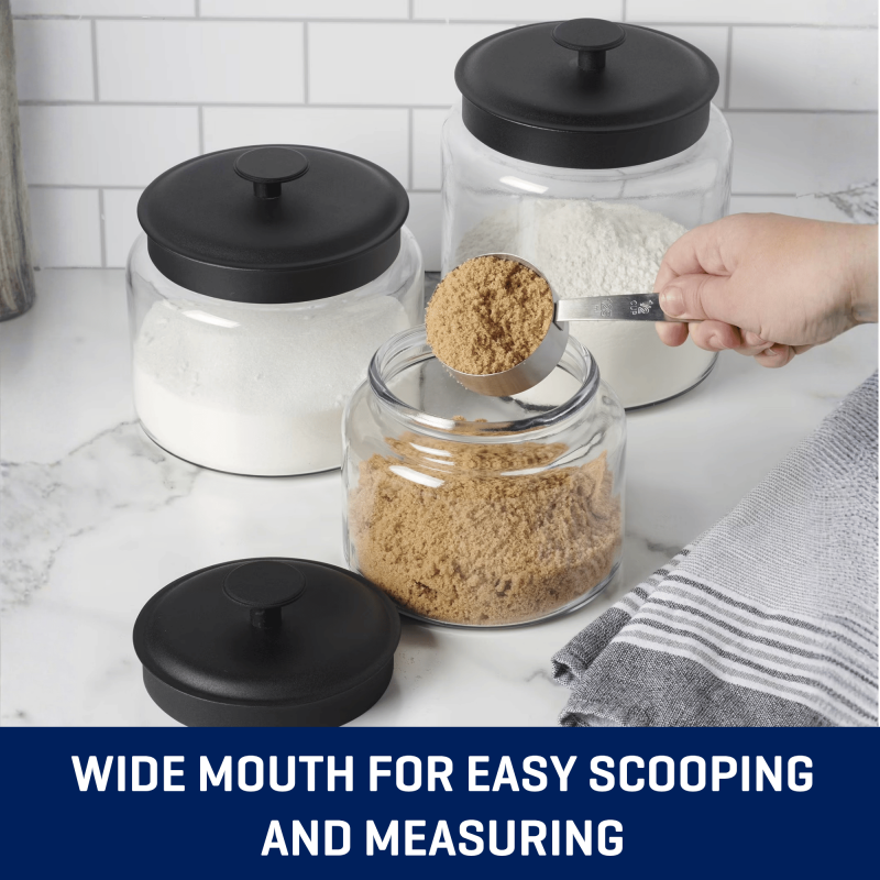 Glass Storage Jars with Black Metal Lids - 3 Piece Set