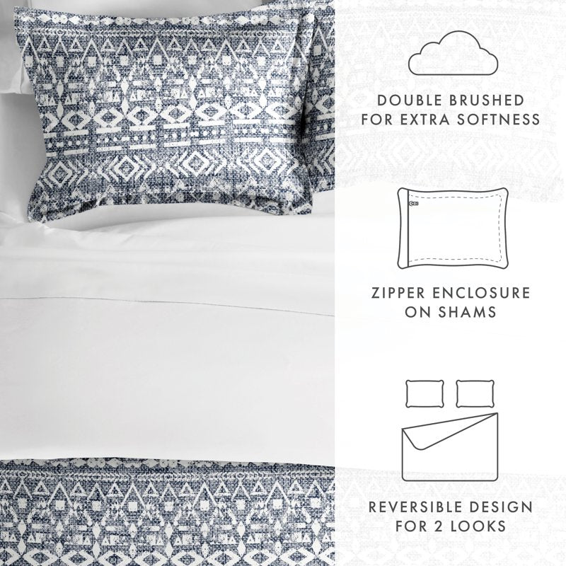 Reversible Blue Rustic King Duvet Cover Set - Modern Microfiber Bedding