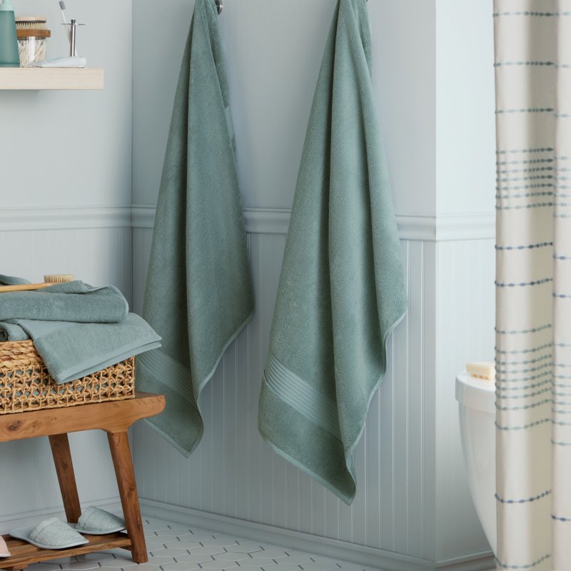 Aqua Blue Solid Dobby Border Bath Towel Set - 4 Piece 30x58 Inch Cotton