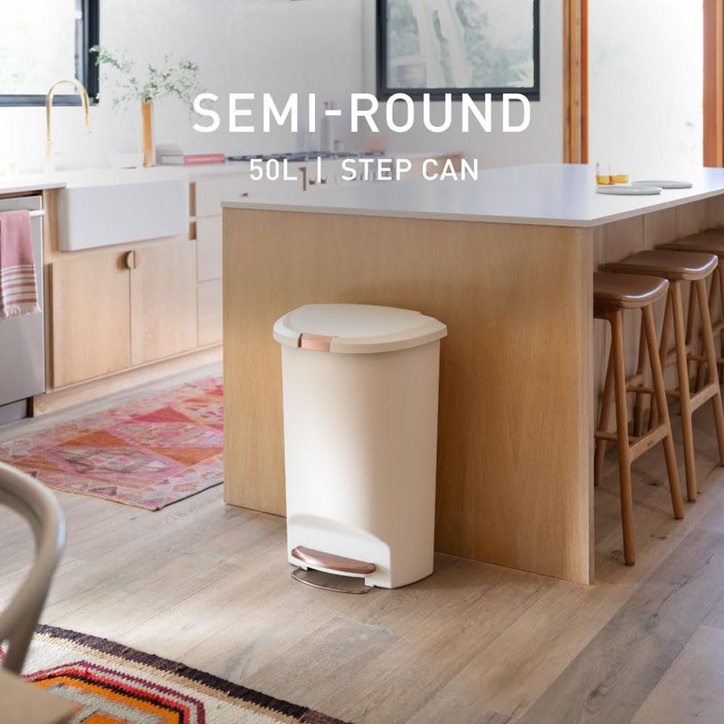 13 Gallon Plastic Step Trash Can with Secure Lid - Cream