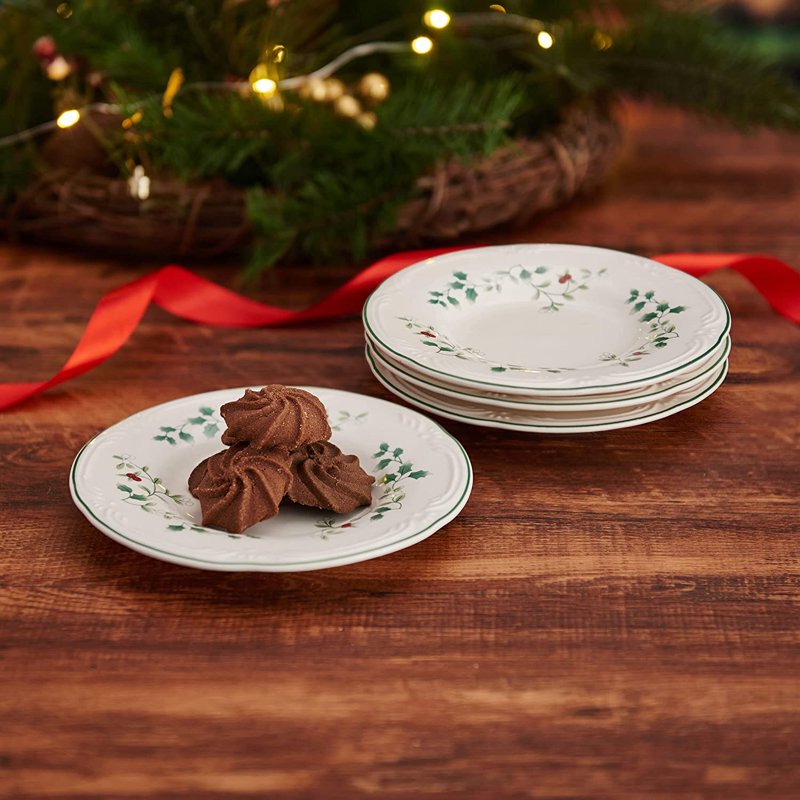 Winterberry Appetizer Plates Set of 4 - 6 Inch White Stoneware