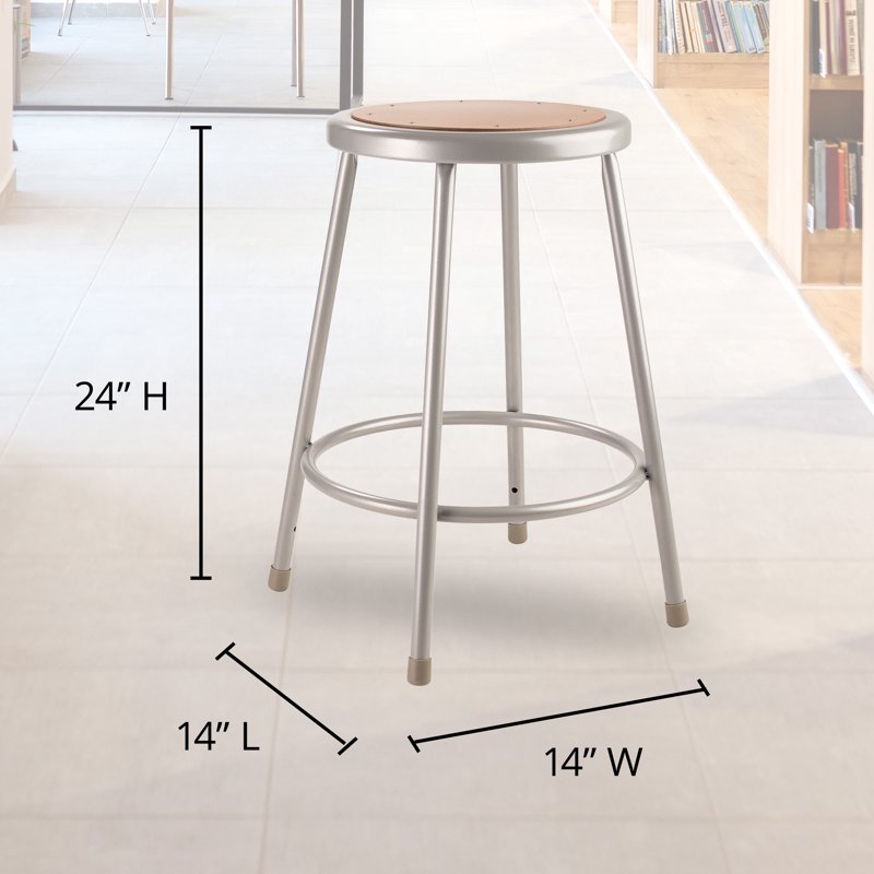 Heavy Duty 24" Metal and Wood Stool - Gray & Brown