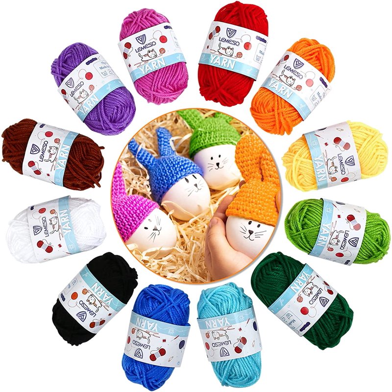 12 Skeins Acrylic Yarn for Knitting and Crochet - Multicolor, 28 Yards Each