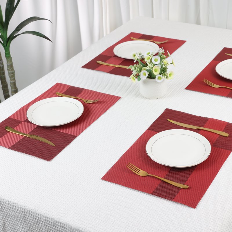 Set of 8 Red Placemats for Kitchen Table Decor - Non-Slip