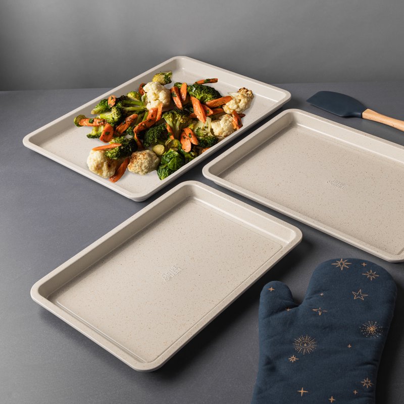 Non-Stick Rectangle Sheet Pan Set - Cream Speckle, 3 Sizes for Baking & Roasting