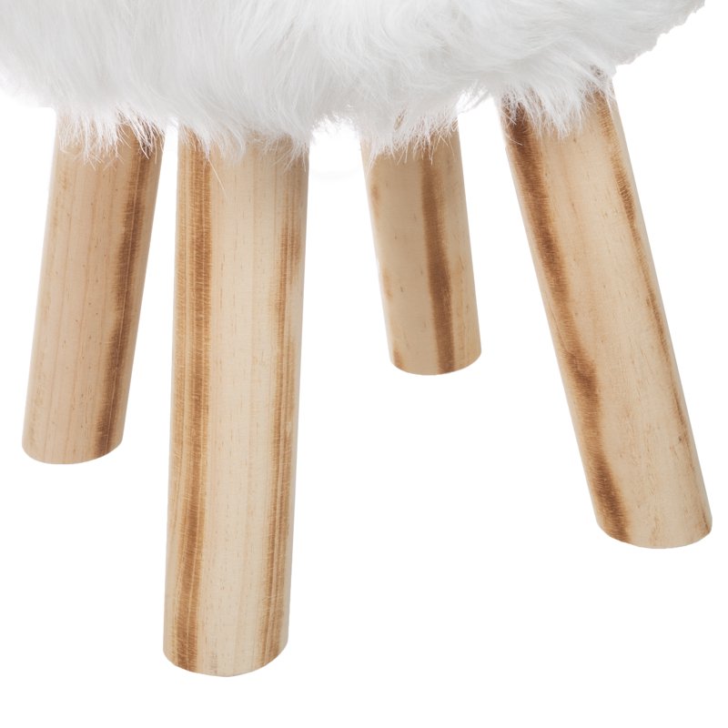 Round Faux Fur Ottoman - 11-Inch Accent Stool in White