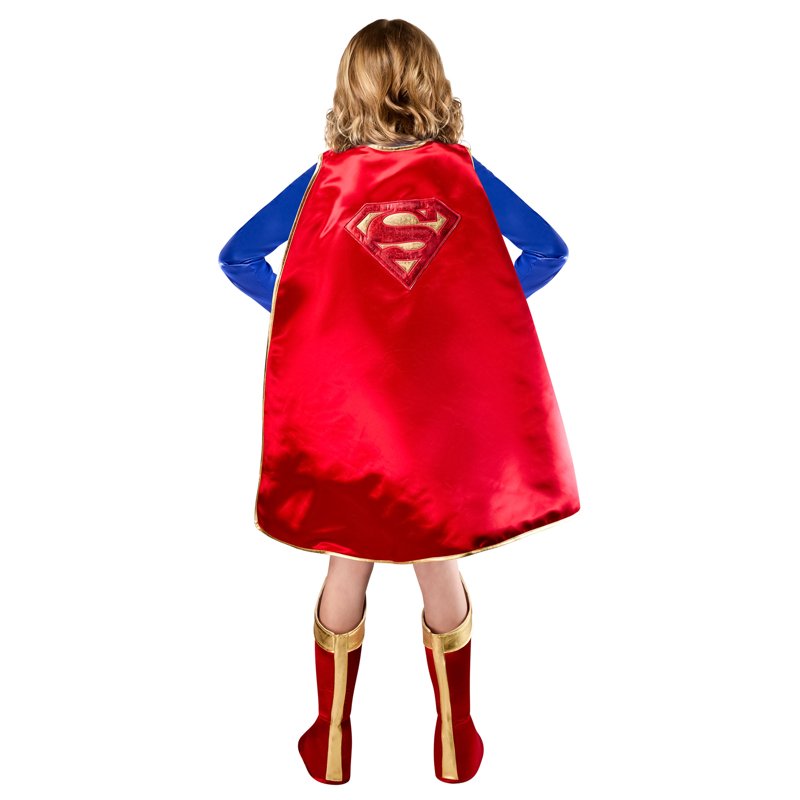 Kids Supergirl Deluxe Costume - Medium, Blue and Red Superhero Dress with Cape