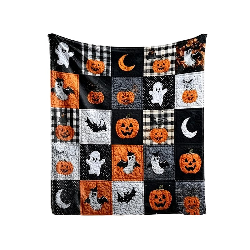 Halloween Fleece Throw Blanket 70x100cm Black Ghost Pumpkin Cozy Flannel