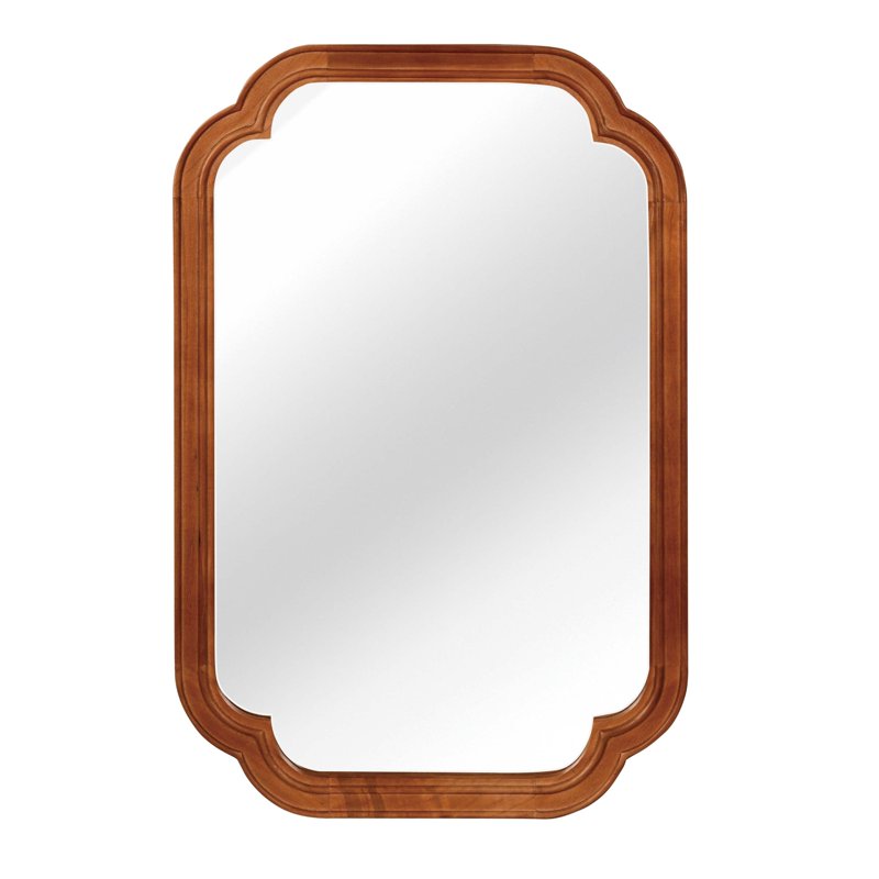 24x36 Inch Round Corner Wooden Mirror - Elegant Solid Wood Frame for Bedroom Bathroom Entryway Brown - Variation of Brown