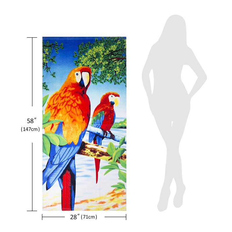 Parrots Cotton Beach Towel - Soft & Quick-Dry Pool Towel, 28x58 Inches, Perfect for Beach & Swimming
