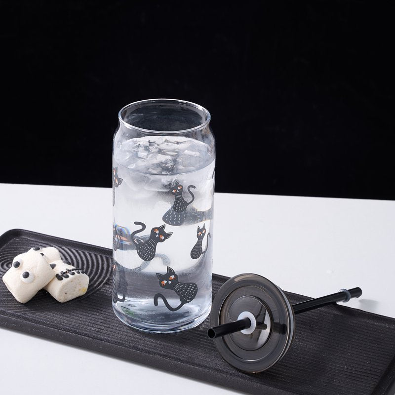 Halloween Cat Glass Can Sipper Tumblers - 20 oz, 2 Pack