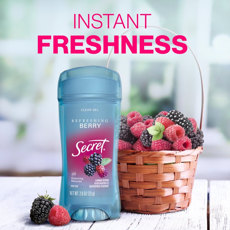 Clear Gel Antiperspirant and Deodorant for Women, Berry Scent, 3 x 2.6oz