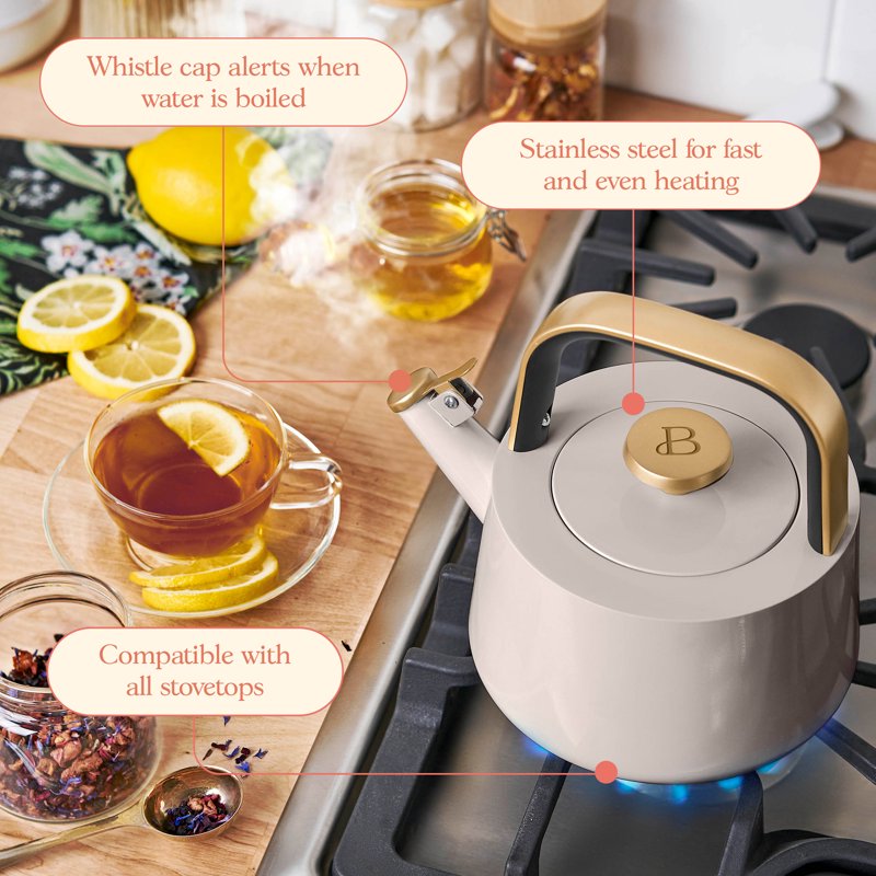 1.8L Ceramic Non-Stick Stovetop Tea Kettle - Porcini Taupe