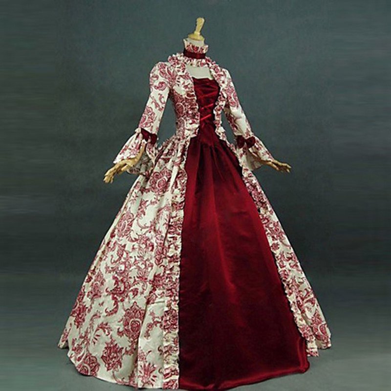 Plus Size Medieval Dress for Women - Gothic Victorian Ball Gown with Trumpet Sleeves, Wine, XXXXXL