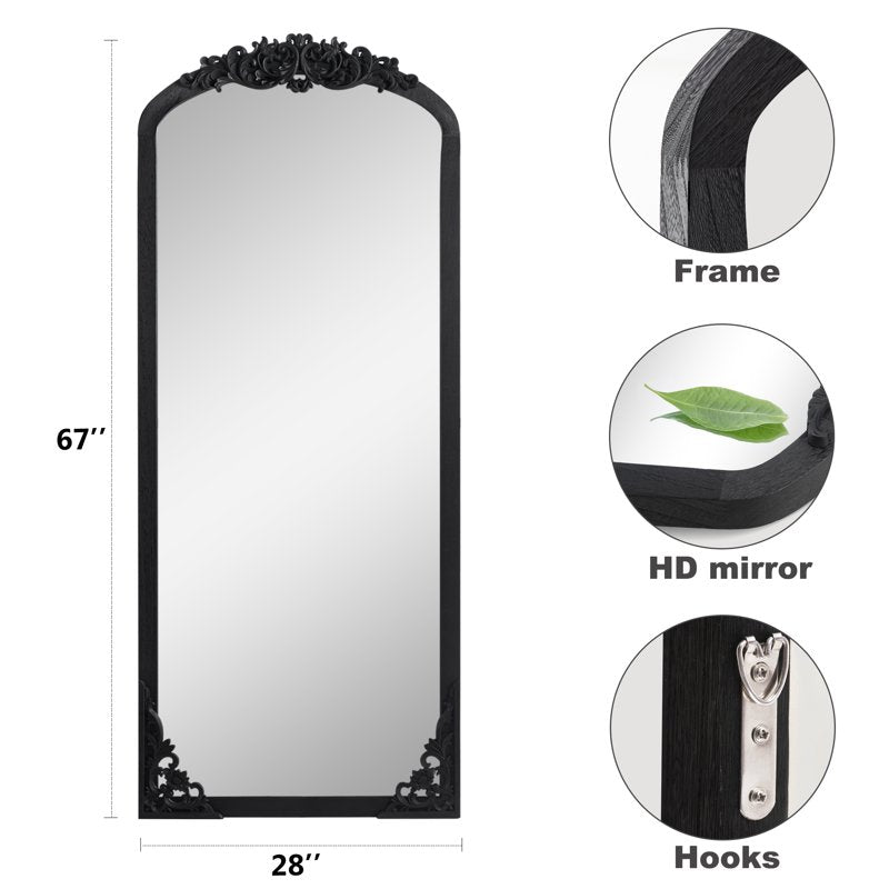 71x30 Arch Full-Length Vintage Mirror - Black, Shatterproof Glass