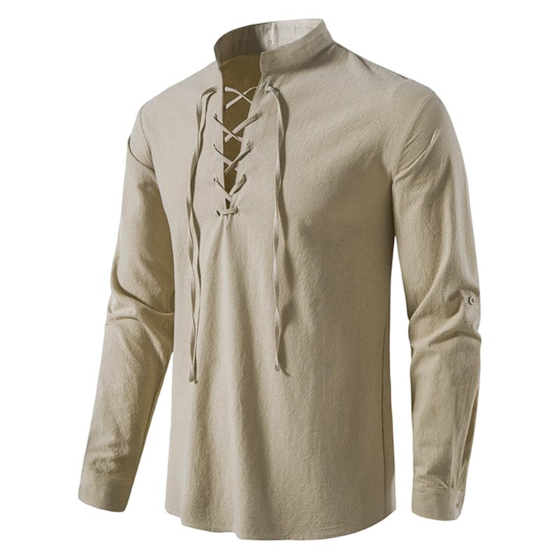 Men's Renaissance Pirate Viking Costume Shirt Khaki 3XL Long Sleeve Steampunk