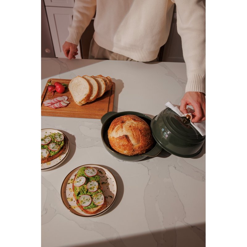 Ceramic Bread Oven - Moss Green - Durable Heat-Retaining Design