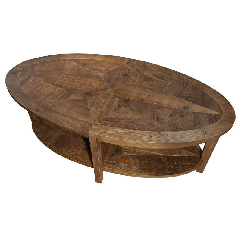 Oval Coffee Table with Storage Shelf - 48" Natural Wood