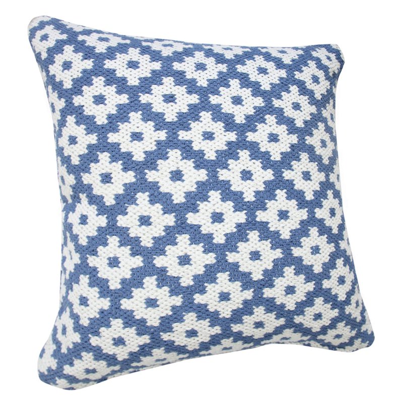 20x20 Blue White Cotton Blend Pillow Cover - Ox Bay Machine-Made