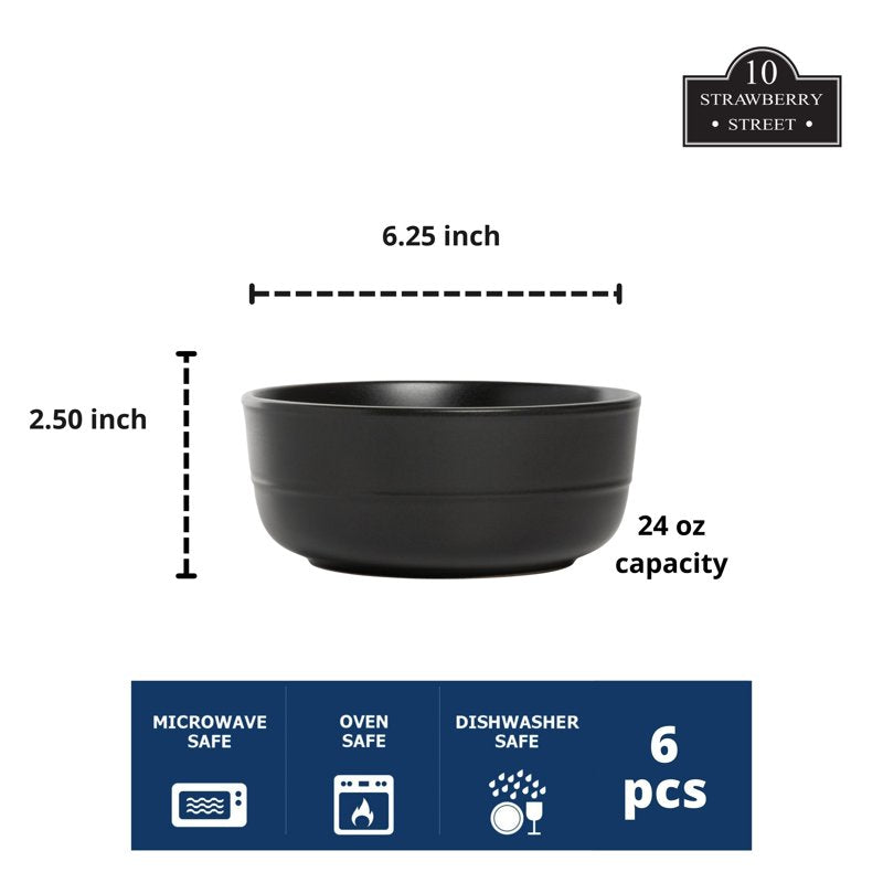 Round Cereal Bowl Set of 6 - 24 oz Matte Black