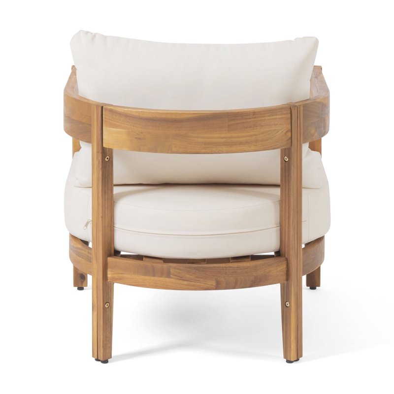 Acacia Wood Outdoor Club Chair Set with Cushions - 2 Pieces, Beige