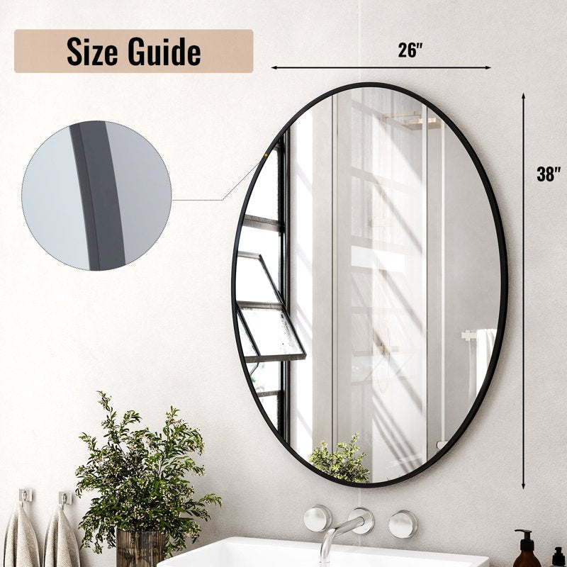 Oval Bathroom Wall Mirror 26x38 Black - Elegant Durable Frame