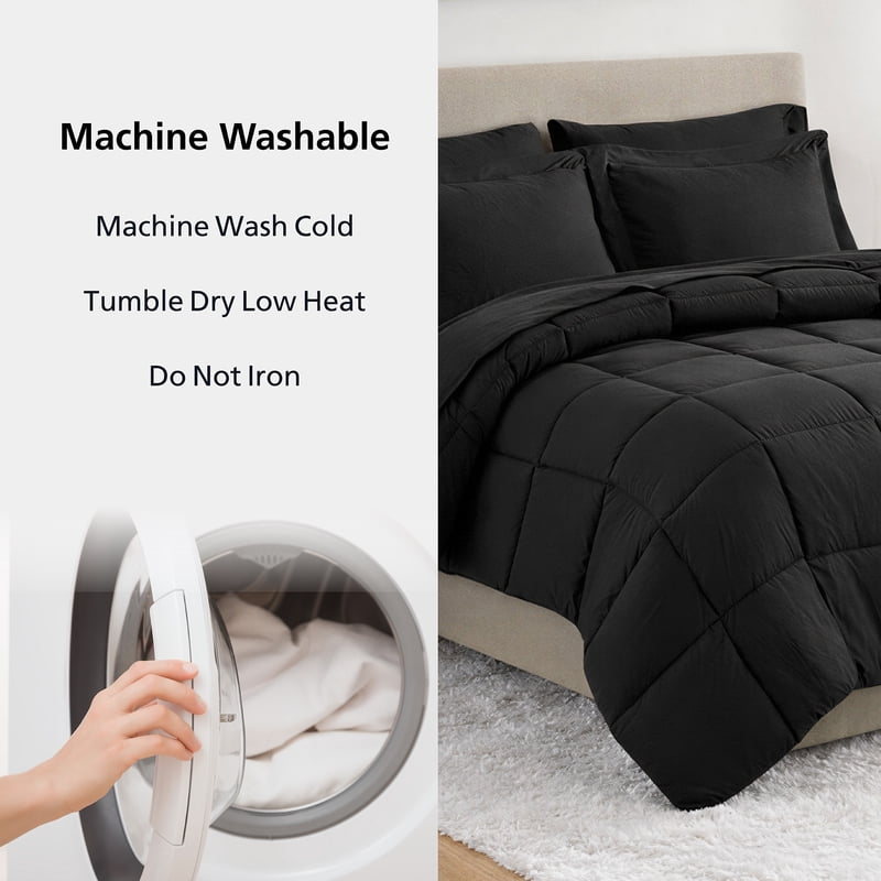 Queen Reversible Down Alternative Bed-in-a-Bag Set - Black, 7 Pieces