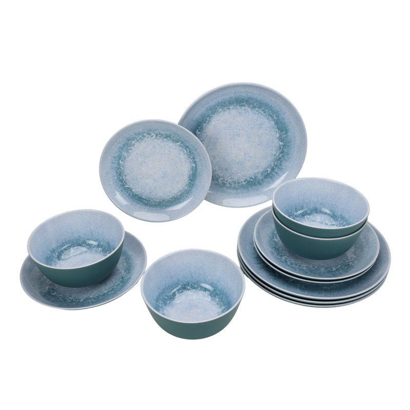 Bamboo Melamine Tableware Set - 12-Piece Blue Reactive