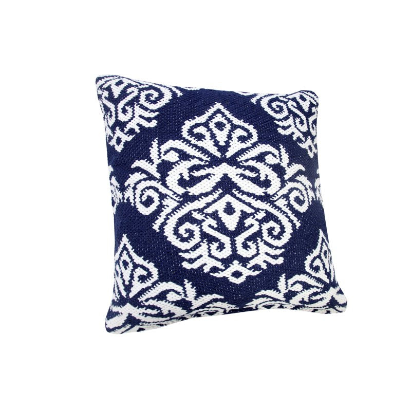 Ox Bay Damask Blue and White Throw Pillow - 20" Square, Geometric Accent Cushion - Variation of Blue