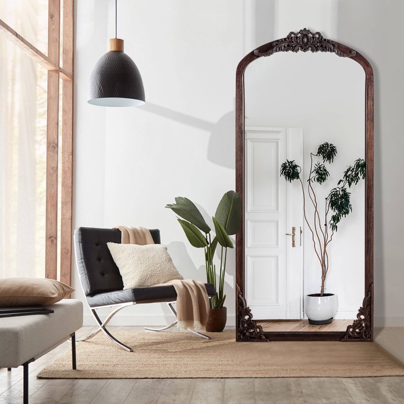 71x30 Arch Full-Length Vintage Mirror - Natural Wood Frame, Shatterproof Glass