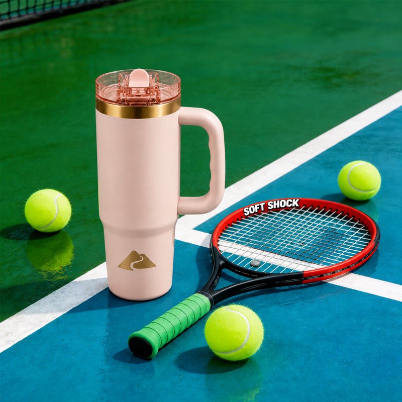 30 oz Insulated Travel Tumbler with Handle - Frosted Peach