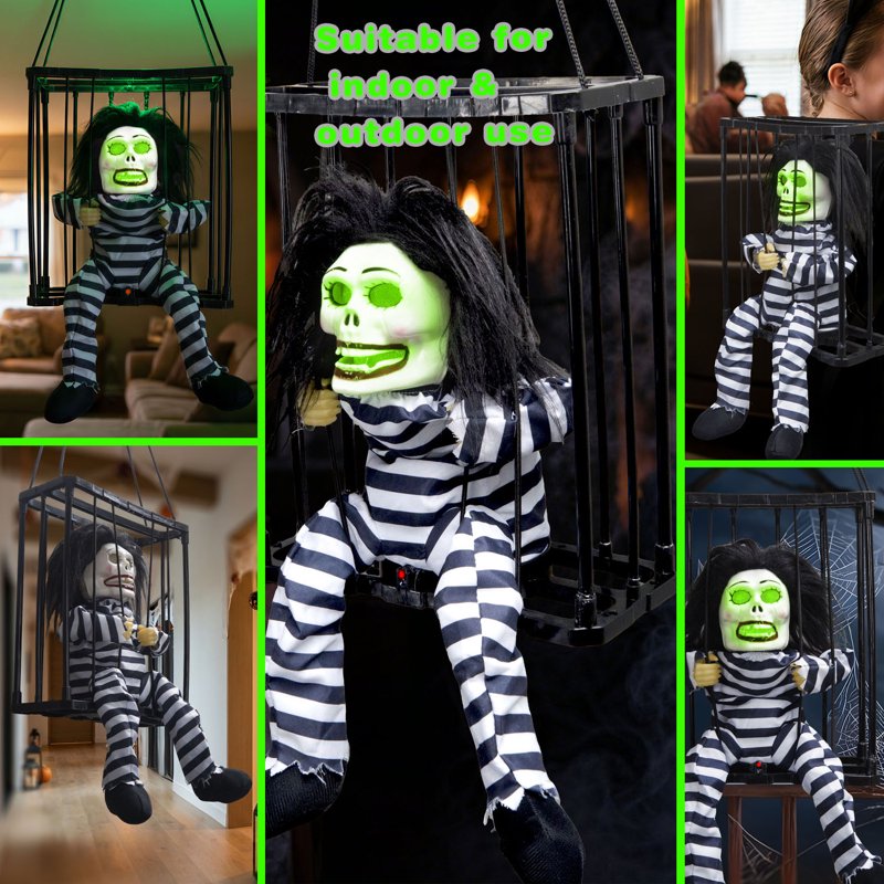 Magotan Animated Halloween Ghost Cage Decoration - Style B, Motion Sensor, Hanging Indoor & Outdoor Spooky Prop