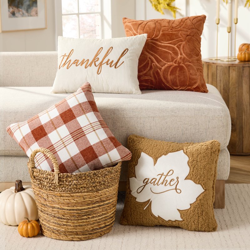 Harvest Pumpkin Decorative Throw Pillow - 18x18 Inch Reversible Polyester Cushion - Fall Home Decor Variation: Pumpkins
