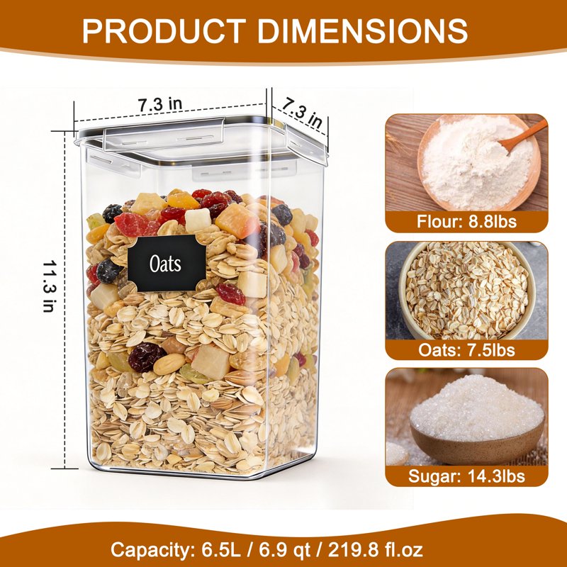 Airtight Food Storage Containers Set - 2 Pack 6.5L Clear Plastic