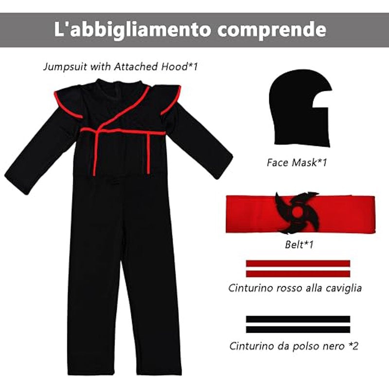 Kids Ninja Costume Set with Accessories - Red, Size L for Halloween & Cosplay