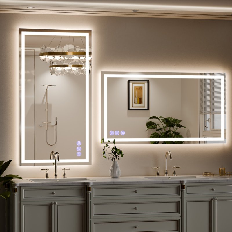 AUROMIR 55x30 Inch LED Bathroom Vanity Mirror with Dimmable 3-Color Modes, Anti-Fog