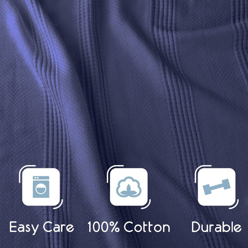 King Size Navy Cotton Knit Blanket - All-Season Breathable Bed Cover