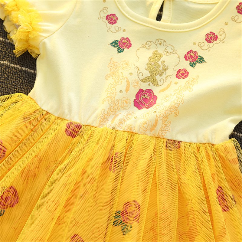Toddler Girls Princess Tulle Dress Halloween Birthday Party Dress - Yellow 2-3T