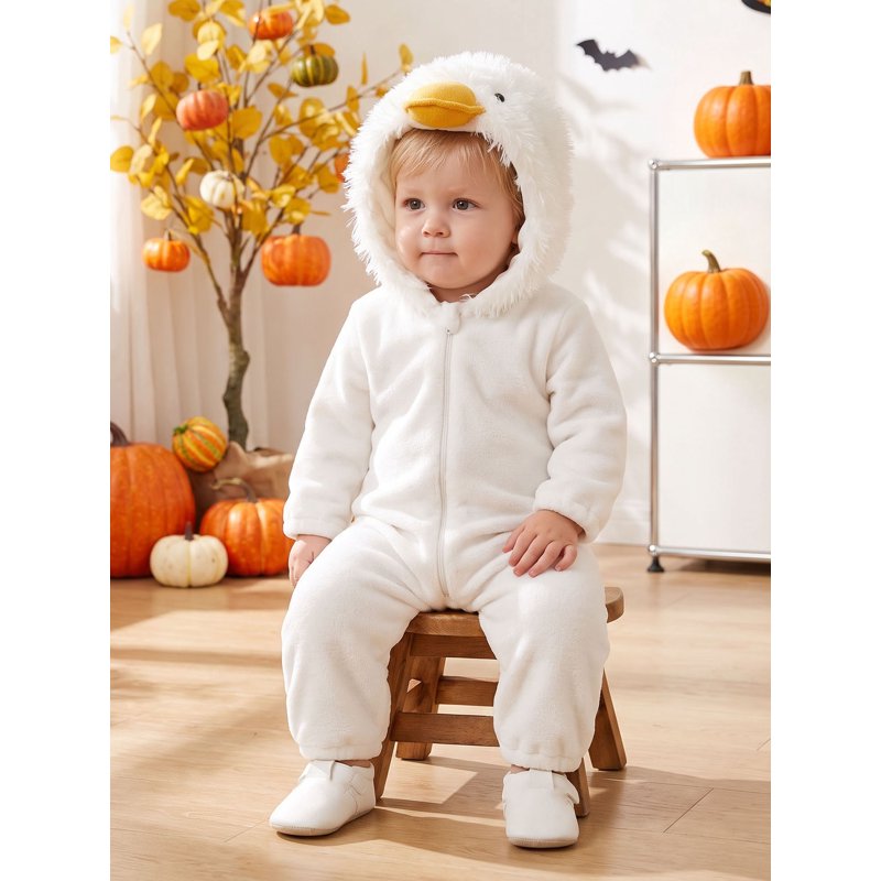 Toddler Baby Girl Boy Halloween Duck Costume Fleece Romper Cosplay Outfit - Infant Fall Winter Clothes