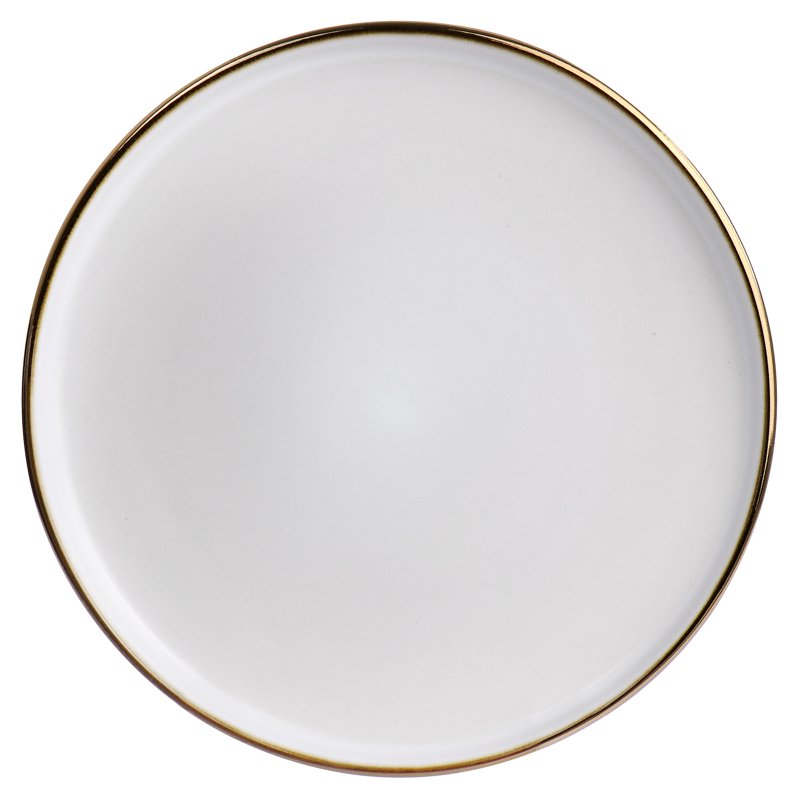 6 Piece Stoneware Salad Plate Set - Matte White with Gold Rim