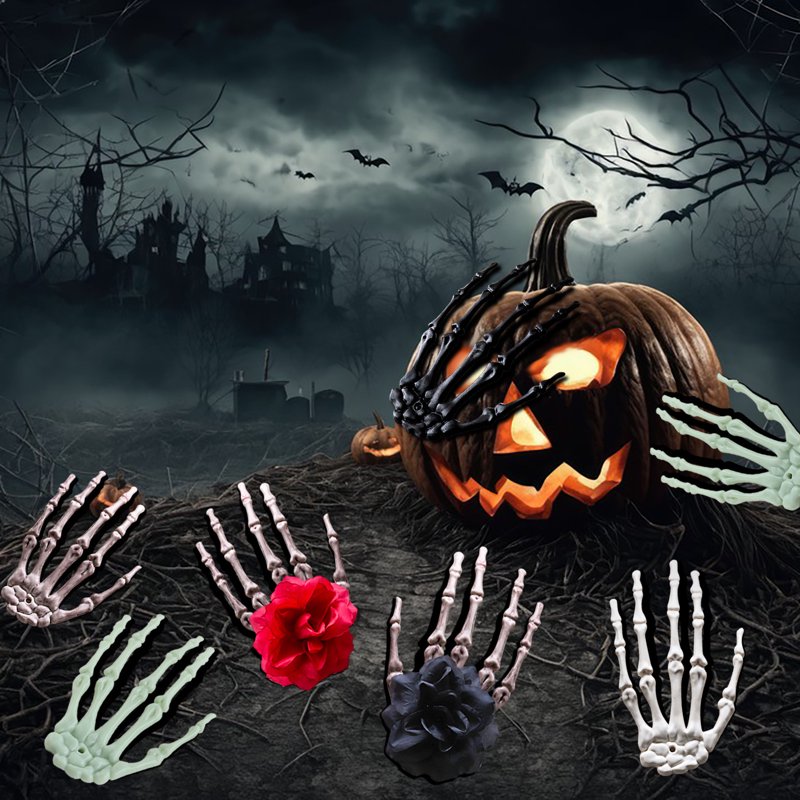 Halloween Skeleton Hand Props - Realistic Life Size Skeleton Claws for Ghost Festival & Party Decoration (Right & Left) - Variation D