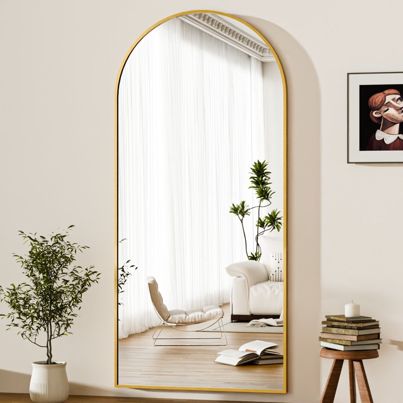 Full Length Floor Mirror 76x34 Inch Arched Gold Freestanding Large Body Mirror