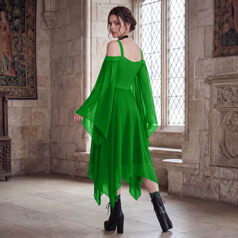 Women’s Gothic Witch Costume Dress - Medieval Renaissance Vampire Halloween Outfit - Green XL (Variation 01)
